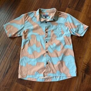 Patagonia Stretch Planing Hybrid Flying Fish Shirt Blue‎ Orange Pink Mens Medium
